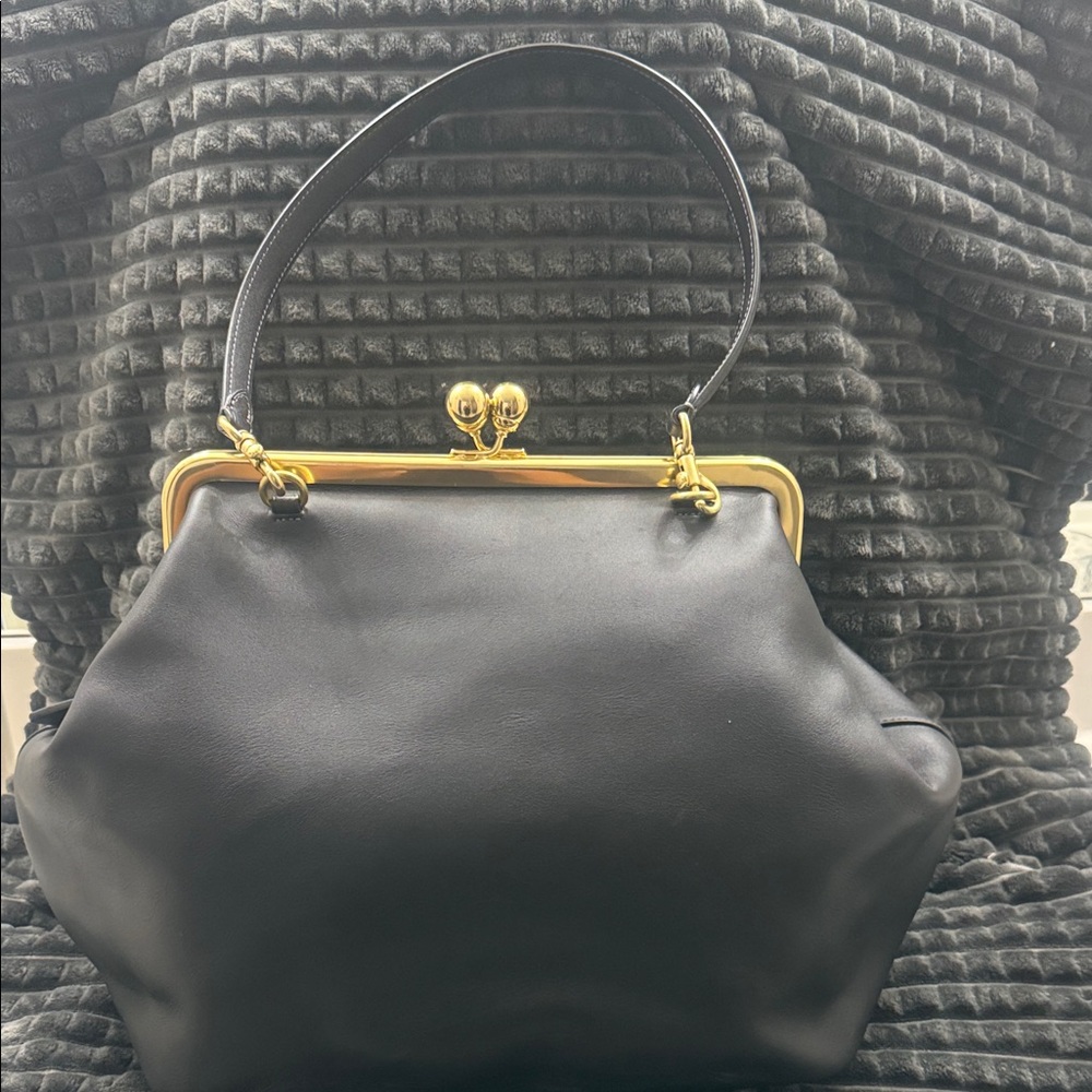 Coach Black Leather Satchel with Gold-Tone Frame